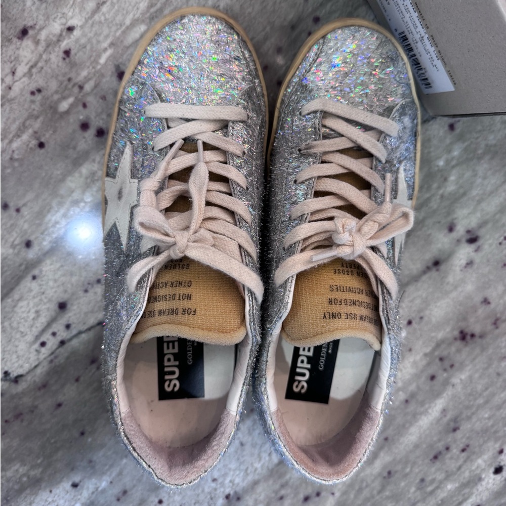 GOLDEN GOOSE Super-Star sneaker iridescent silver & yellow. GUC. Sz 37 - Picture 6 of 6